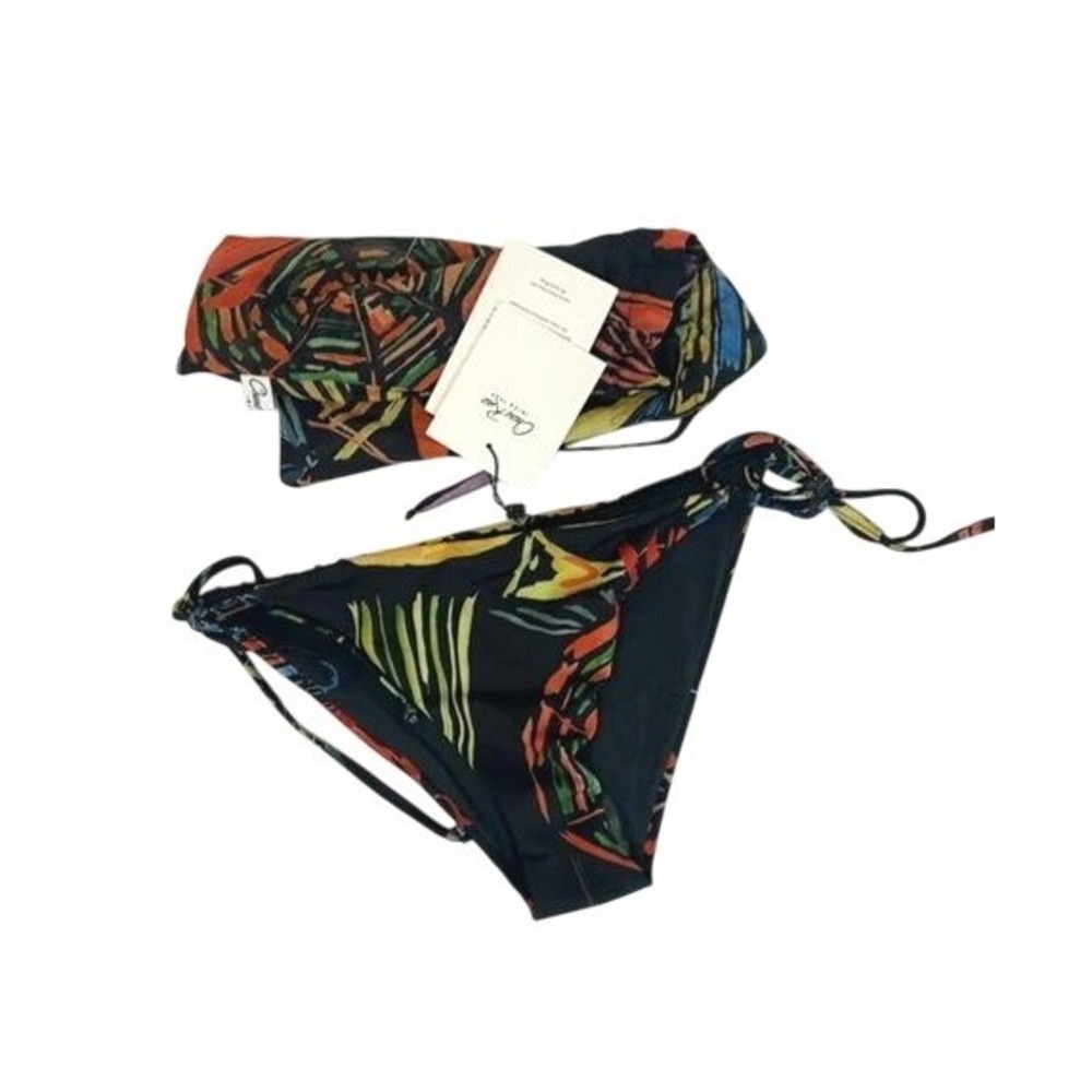 Charo Ruiz Bikini Bottom Women XS Black NWT Tropical Print Side Tie Bag Included